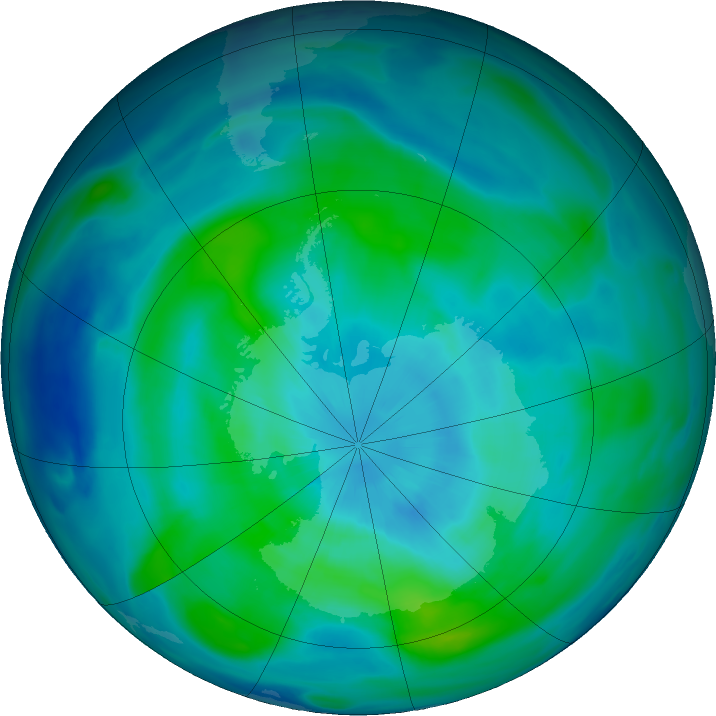 Antarctic ozone map for 19 March 2020